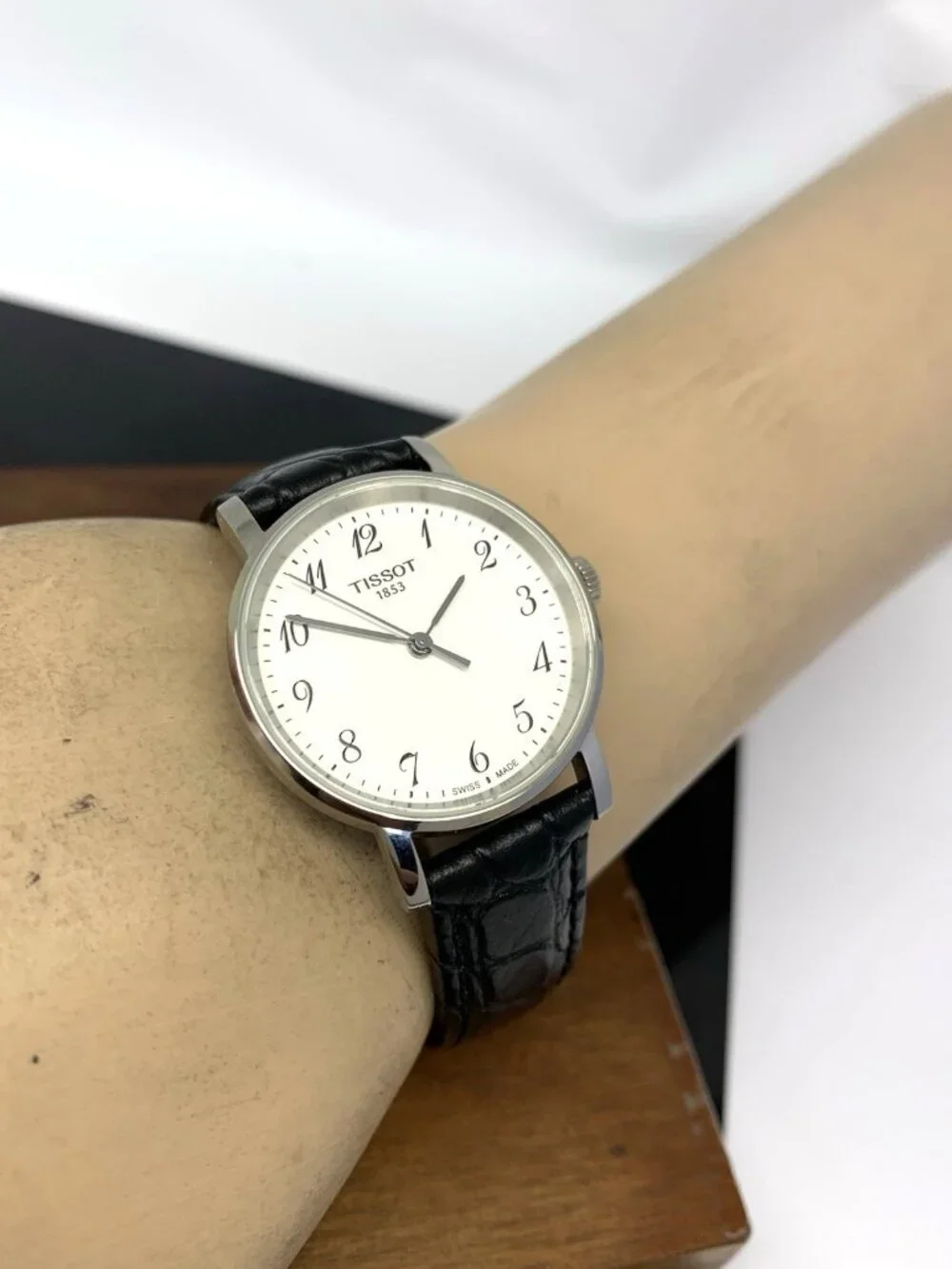 Tissot Women's Watch Swiss Quartz Silver Dial Black Leather Strap T1092101603200